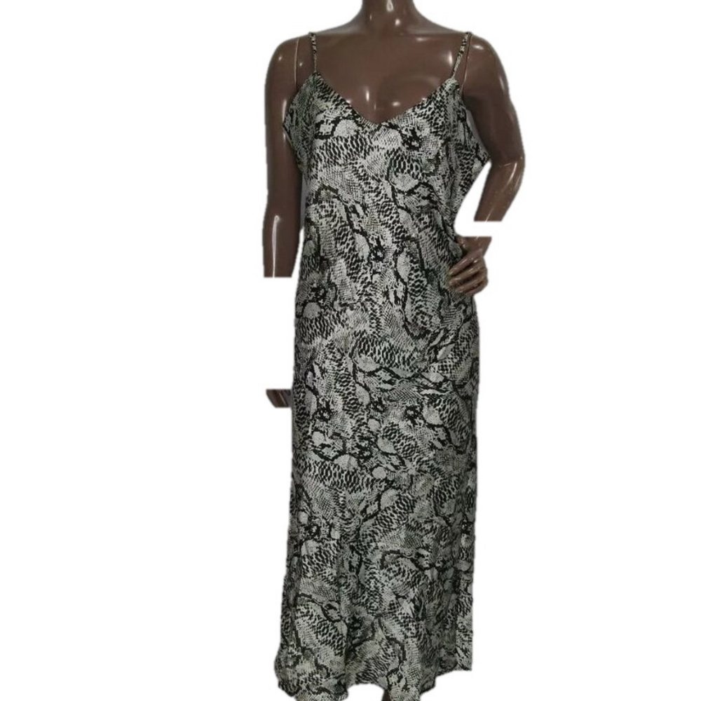 NEW REBECCA MINKOFF Womens Midi Dress White/Black Verona Slip Snake Size 10